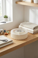 Kapaklı Yuvarlak Bölmeli Dikiş Kutusu Organizer 19 cm Çap 6 cm Yükseklik "Beyaz"