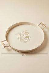 Ahşap Kulplu Yuvarlak Metal Servis Tepsisi 37 cm, "Krem"