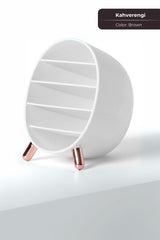 Modern beyaz yuvarlak raflı dekoratif masa üstü kahverengi ayaklı organizer