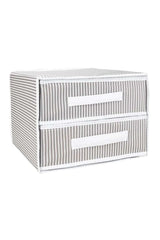 Gri beyaz ince çizgili 2 çekmeceli kumaş saklama kutusu