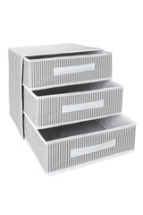 Gri ve beyaz çizgili üç çekmeceli dokuma saklama kutusu