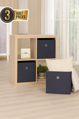 3 parçalı siyah saklama kutuları ve açık ahşap raf ünitesi, iç mekan düzenleme