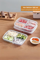 250 ml bölmeli plastik saklama kutusunda dilimlenmiş tavuk, brokoli, mantar ve sebzeler