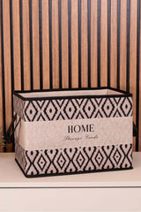 Siyah beyaz geometrik desenli, HOME Storage Goods yazılı dekoratif kumaş saklama kutusu