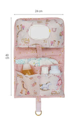 24x40 cm bebek bakım çantası, pembe hayvan desenli, bebek bezi ve şişe tutuculu