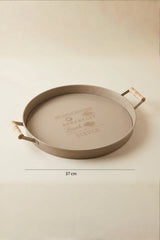 Ahşap Kulplu Yuvarlak Metal Servis Tepsisi 37 cm, "Cappucino"