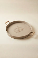 Ahşap Kulplu Yuvarlak Metal Servis Tepsisi 37 cm, "Cappucino"