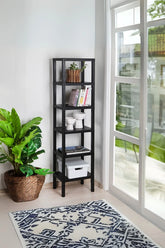 6 Katlı Dikey Raf Düzenleyici Plastik Raf Ünitesi Siyah, Kitaplık, Banyo, Mutfak Rafı, Siyah