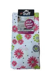 Çiçek desenli mikrofiber mutfak bezi, 4'lü fırsat paketi, Suff marka