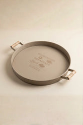 Ahşap Kulplu Yuvarlak Metal Servis Tepsisi 37 cm, "Cappucino"