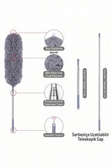 5 Parça Premium Mikrofiber Toz Alma Seti, Teleskopik Saplı Toz Alıcı Ev Temizlik Fırçası Seti