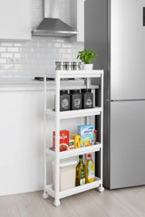 4 Katlı Tekerlekli Çok Amaçlı Slim Raf Düzenleyici, Mutfak Rafı, Banyo Rafı