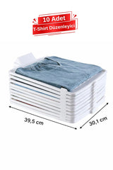 10 Katlı T-Shirt Düzenleyici – Dolap ve Çekmece İçi Kıyafet Organizer, 10'lu Set