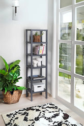 6 Katlı Dikey Raf Düzenleyici Plastik Raf Ünitesi Gri, Kitaplık, Banyo, Mutfak Rafı, Gri