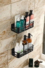 2'li Set Banyo Duş Rafı Şampuanlık, Sabunluk Siyah Yapışkanlı Duş Organizer Suya Dayanıklı Plastik