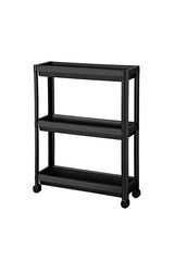 3 Katlı Tekerlekli Siyah Mutfak Rafı, Kitaplık, Düzenleyici Açık Dolap