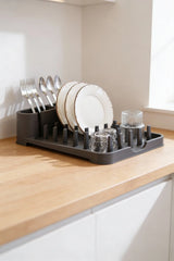 Tezgah Üstü Bulaşıklık ve Kurutma Standı – Çatal Kaşık Bölmeli Bulaşıklık "Gri"