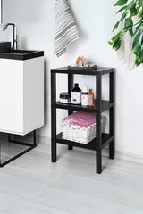 3 Raflı Dikey Raf Düzenleyici Plastik Raf Ünitesi Siyah, Kitaplık, Banyo, Mutfak Rafı, Siyah