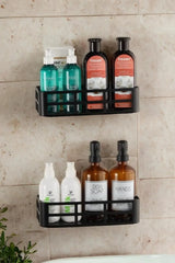 2'li Set Banyo Duş Rafı Şampuanlık, Sabunluk Siyah Yapışkanlı Duş Organizer Suya Dayanıklı Plastik