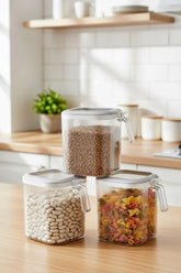 3'lü Kulplu Kapaklı Saklama Kabı Seti, Şeffaf, 2.5 lt