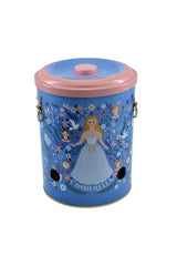 Mavi ve pembe kapaklı, Cinderella temalı dekoratif metal kutu