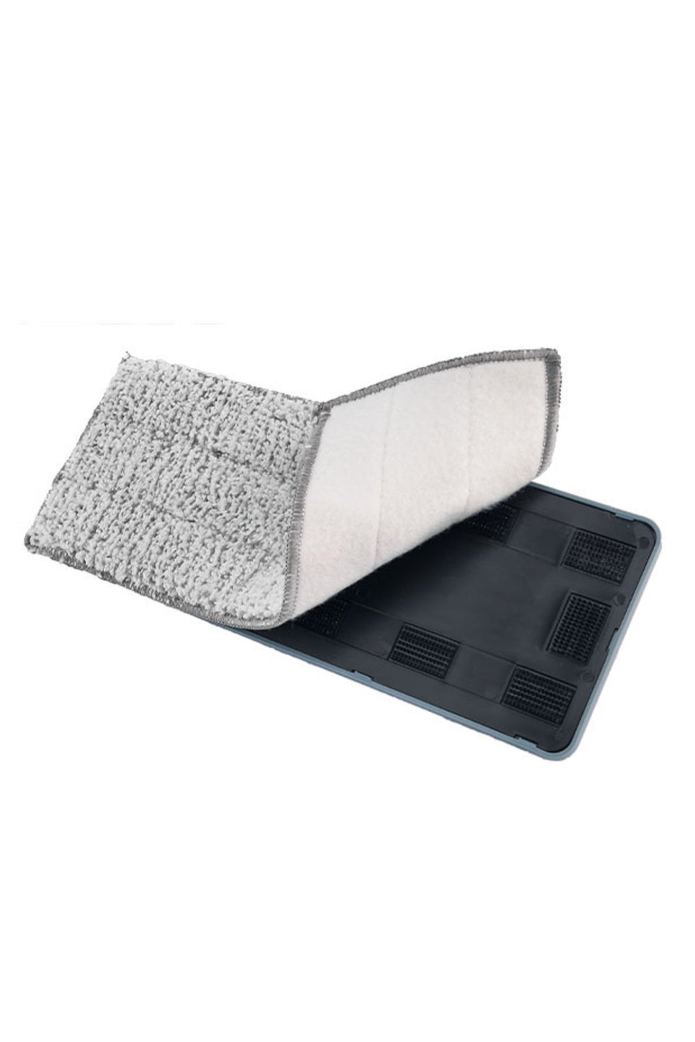 Mikrofiber mop paspas ve siyah plastik tabanlı temizleme aksesuarı