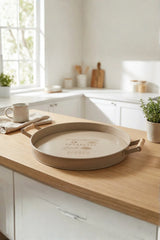 Ahşap Kulplu Yuvarlak Metal Servis Tepsisi 37 cm, "Cappucino"