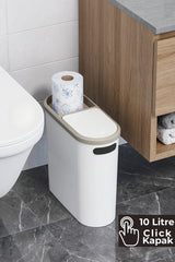 10 Litre Modern Tasarım Çöp Kovası – Banyo, Ofis, Mutfak İçin Hijyenik & Pratik Atık Kutusu, Krem
