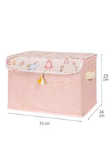 Pembe dekoratif bebek oyuncak kutusu, kapaklı, sevimli hayvan desenleri, 35x24x23 cm ölçülerinde
