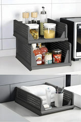 Dolap İçi 3'lü Kayar Raf Organizer, 3 Katlı Dolap İçi Düzenleyici Raf "Antrasit Gri"