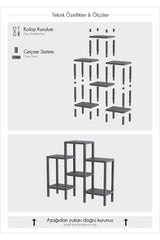 6 Katlı Düzenleyici Plastik Raf Ünitesi, Kitaplık, Banyo, Mutfak Rafı, Gri