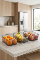 Buzdolabı Raf Düzenleyici Organizer 2,4 Lt – Füme Saklama Kabı 3’lü Set