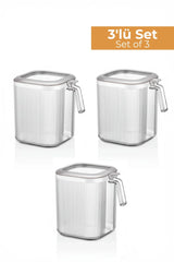 3'lü Kulplu Kapaklı Saklama Kabı Seti, Şeffaf, 2.5 lt