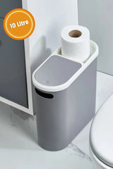 10 Litre Click Kapak Çöp Kovası, Banyo Çöp Kovası, Mutfak Çöp Kovası, Slim Çöp Kovası "Gri"