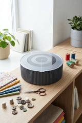 Kapaklı Yuvarlak Bölmeli Dikiş Kutusu Organizer 19 cm Çap 6 cm Yükseklik "Antrasit"