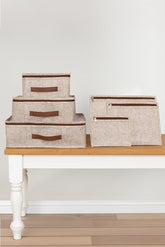 Sütlü kahverengi deri saplı bej sıralı 6'lı seyahat ve bavul içi organizatör çanta seti