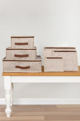 Sütlü kahverengi deri saplı bej sıralı 6'lı seyahat ve bavul içi organizatör çanta seti