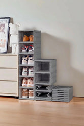 6 Katlı Katlanabilir Ayakkabılık, Taşınabilir Çok Amaçlı, Geniş Katlanabilir Dolap ve Raf "Antrasit"