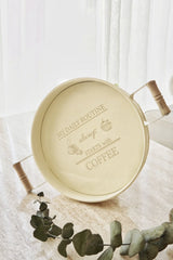 Ahşap Kulplu Yuvarlak Metal Tepsi, Servis ve Sunum Tepsisi 26 cm