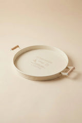 Ahşap Kulplu Yuvarlak Metal Servis Tepsisi 37 cm, "Krem"