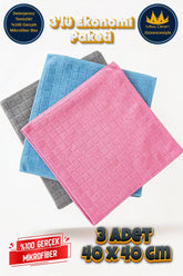 Miss Clean 3’lü Paket Mikrofiber Temizlik Bezi 40x40 cm Renkli Kartela