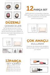 Ayarlanabilir Çekmece İçi Düzenleyici Set 12 Parça Takı Düzenleyici Ve Makyaj Organizeri