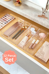 Ayarlanabilir Çekmece İçi Düzenleyici Set 12 Parça Takı Düzenleyici Ve Makyaj Organizeri