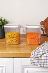 Kulplu Kapaklı Erzak Saklama Kabı 2,5 Lt - Hava Geçirmez Kapaklı Saklama Kabı 2'li Set, Şeffaf