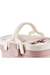 Beyaz kulplu pembe dayanıklı plastik kapaklı taşınabilir yemek kabı