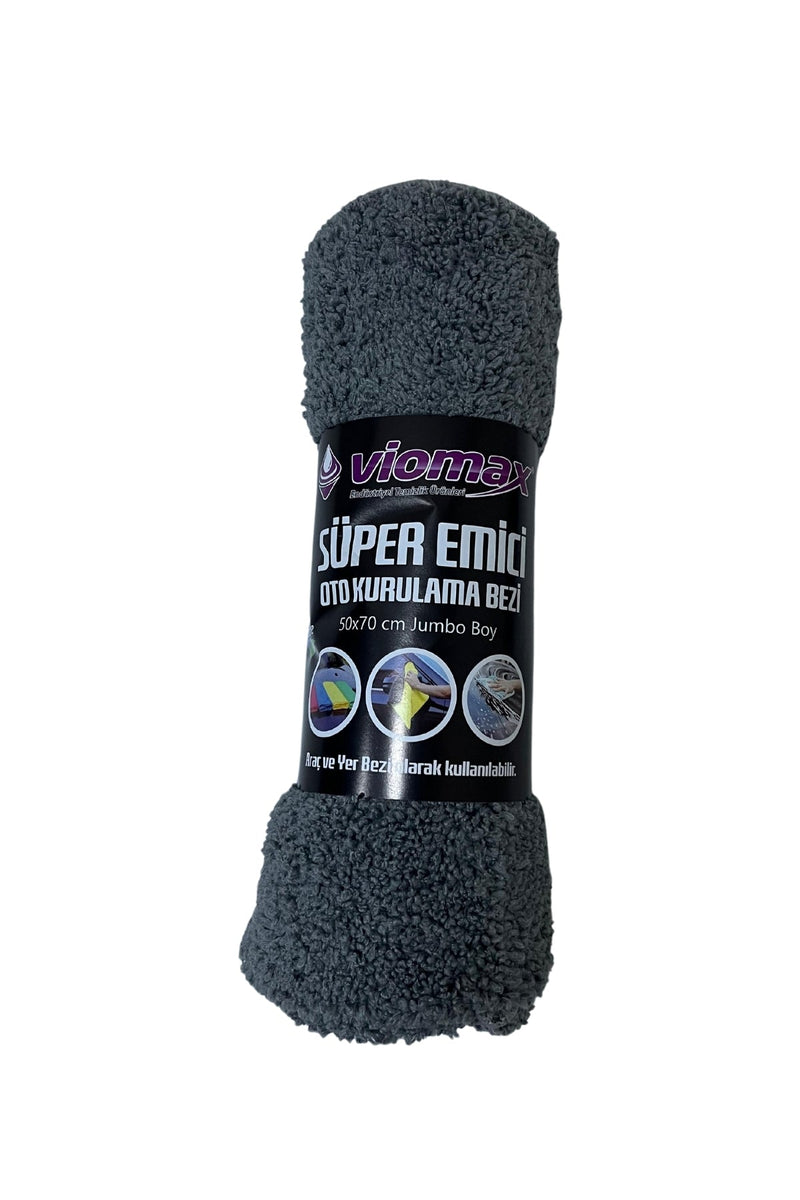 Viomax süper emici oto kurulama bezi jumbo boy 50x70 cm, gri renk, araç ve yer temizliği