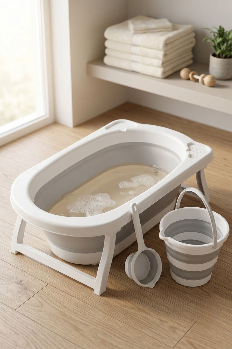 Katlanır Bebek Yıkama Seti 30 lt Küvet 12 lt Kova 1 lt Maşrapa Taşınabilir Bebek Banyo Küveti
