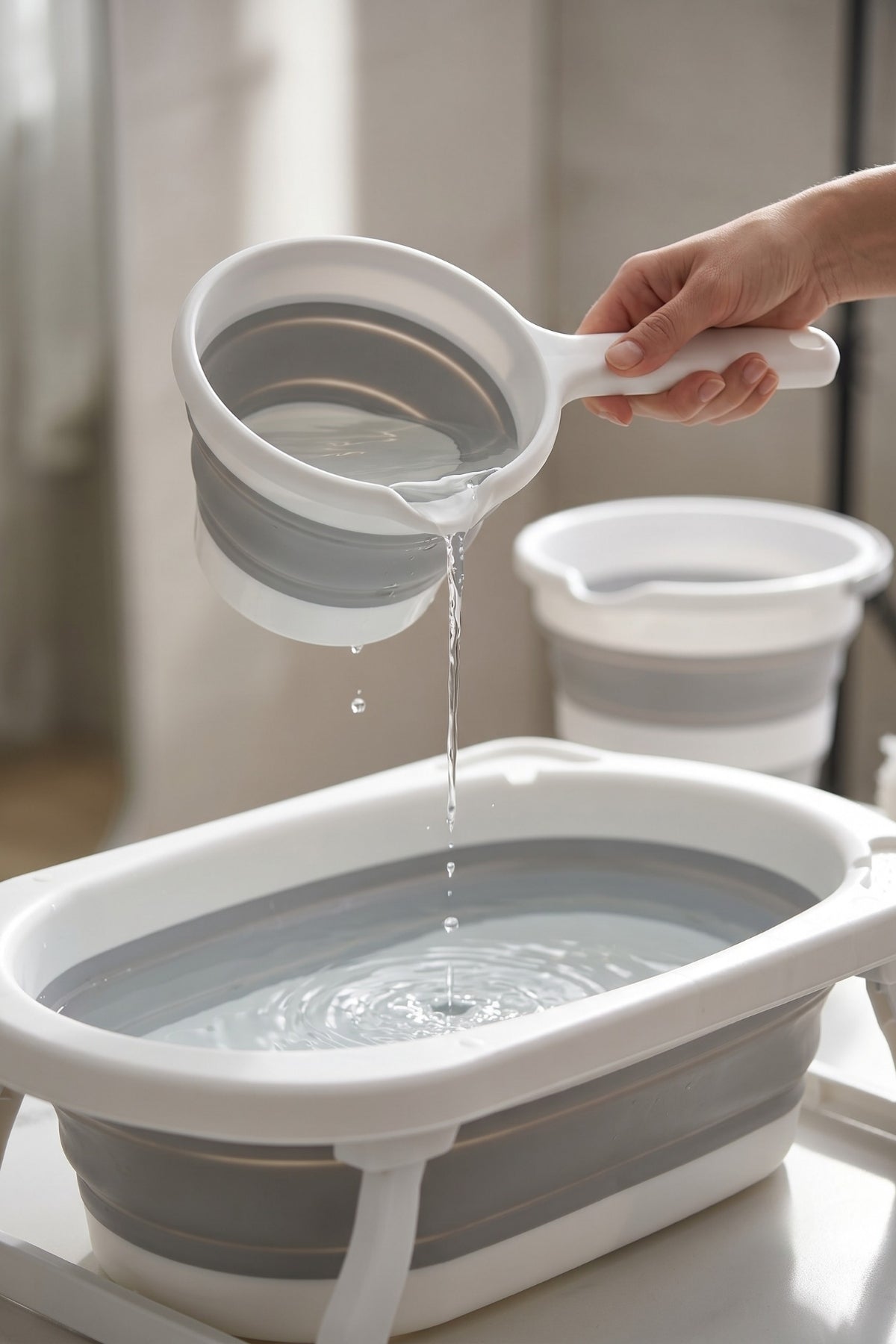 Katlanır Bebek Yıkama Seti 30 lt Küvet 12 lt Kova 1 lt Maşrapa Taşınabilir Bebek Banyo Küveti