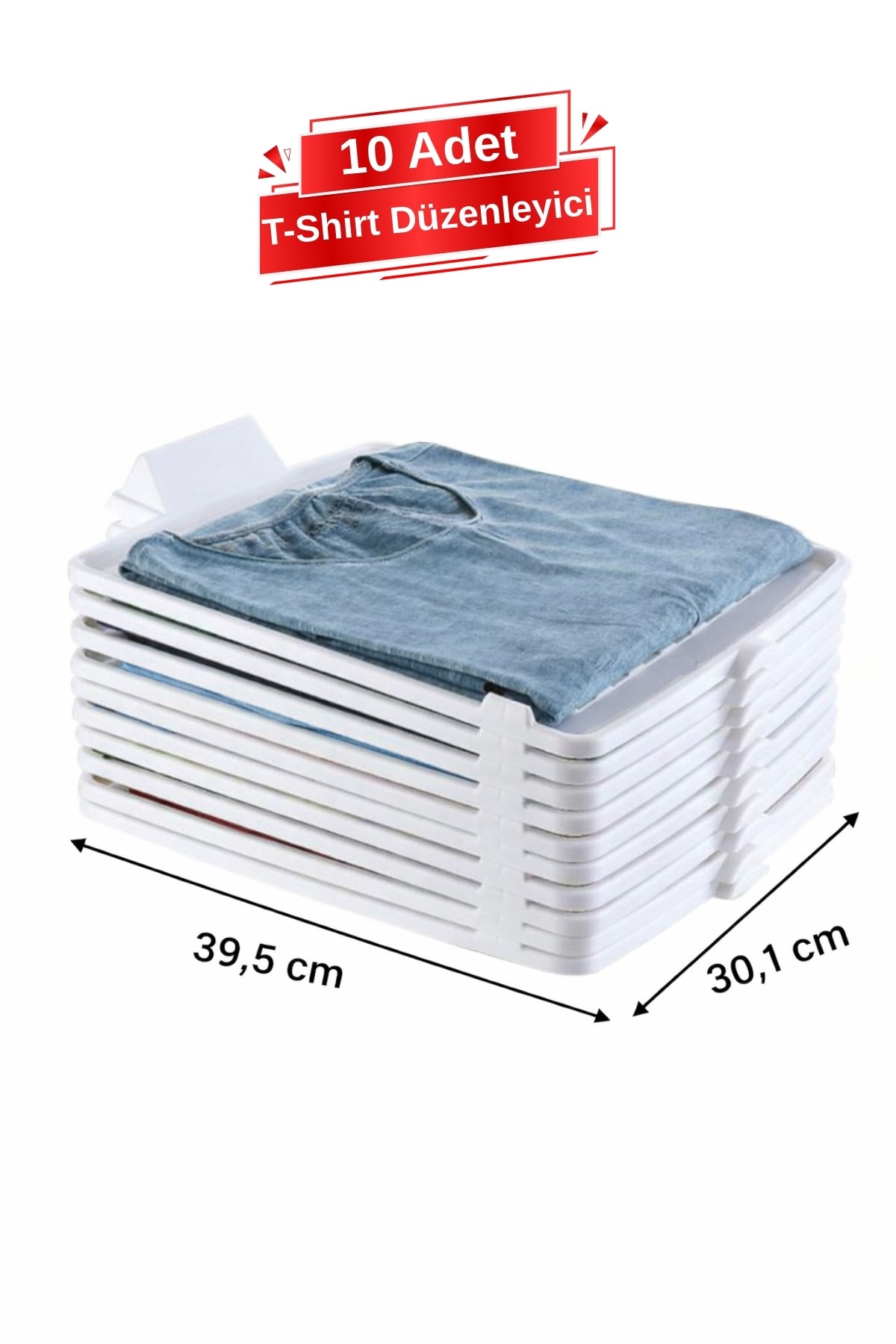 10 Katlı T-Shirt Düzenleyici – Dolap ve Çekmece İçi Kıyafet Organizer, 10'lu Set