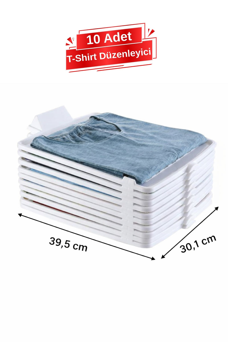 10 Katlı T-Shirt Düzenleyici – Dolap ve Çekmece İçi Kıyafet Organizer, 10'lu Set